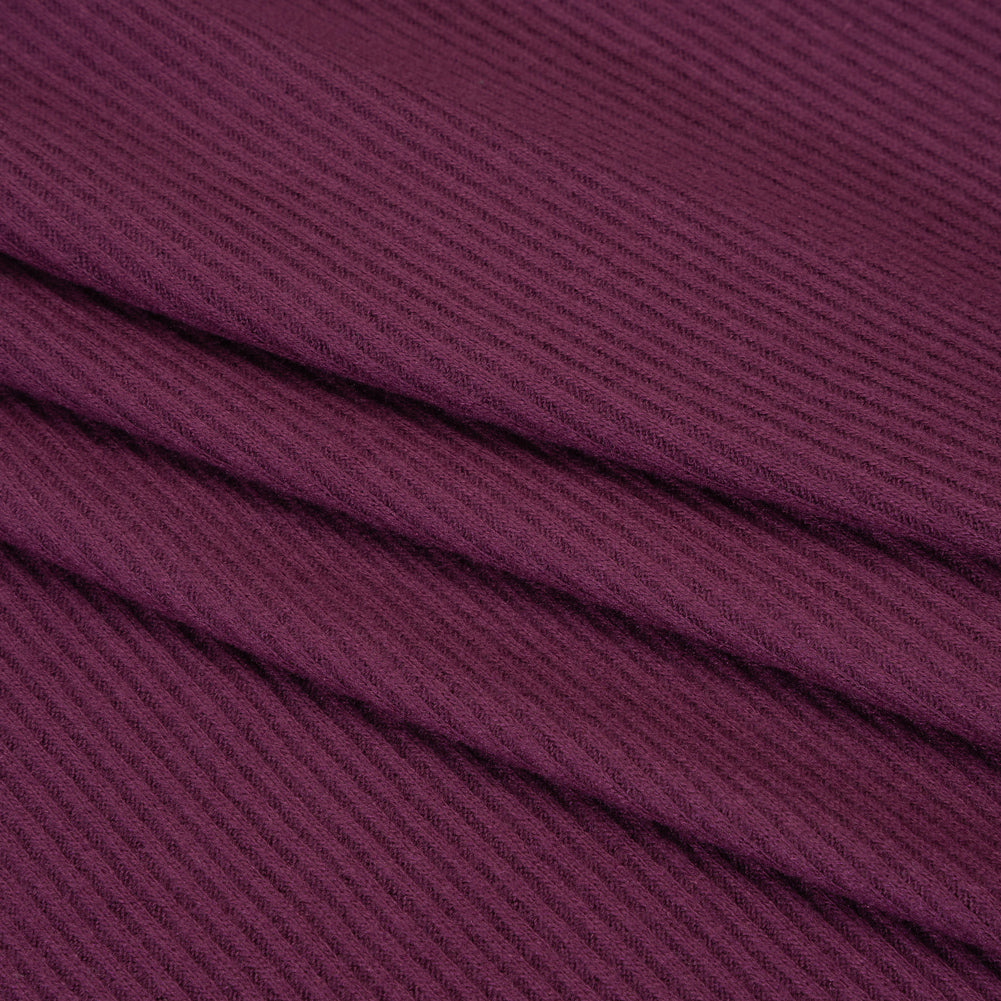 Brushed Cozy Stretch Viscose 2x2 Rib Knit - Plum - Deadstock