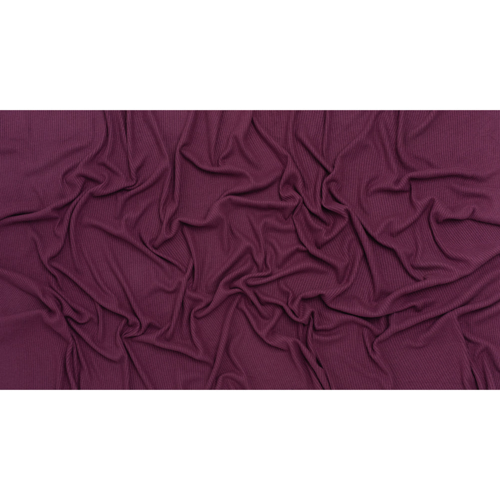 Brushed Cozy Stretch Viscose 2x2 Rib Knit - Plum - Deadstock