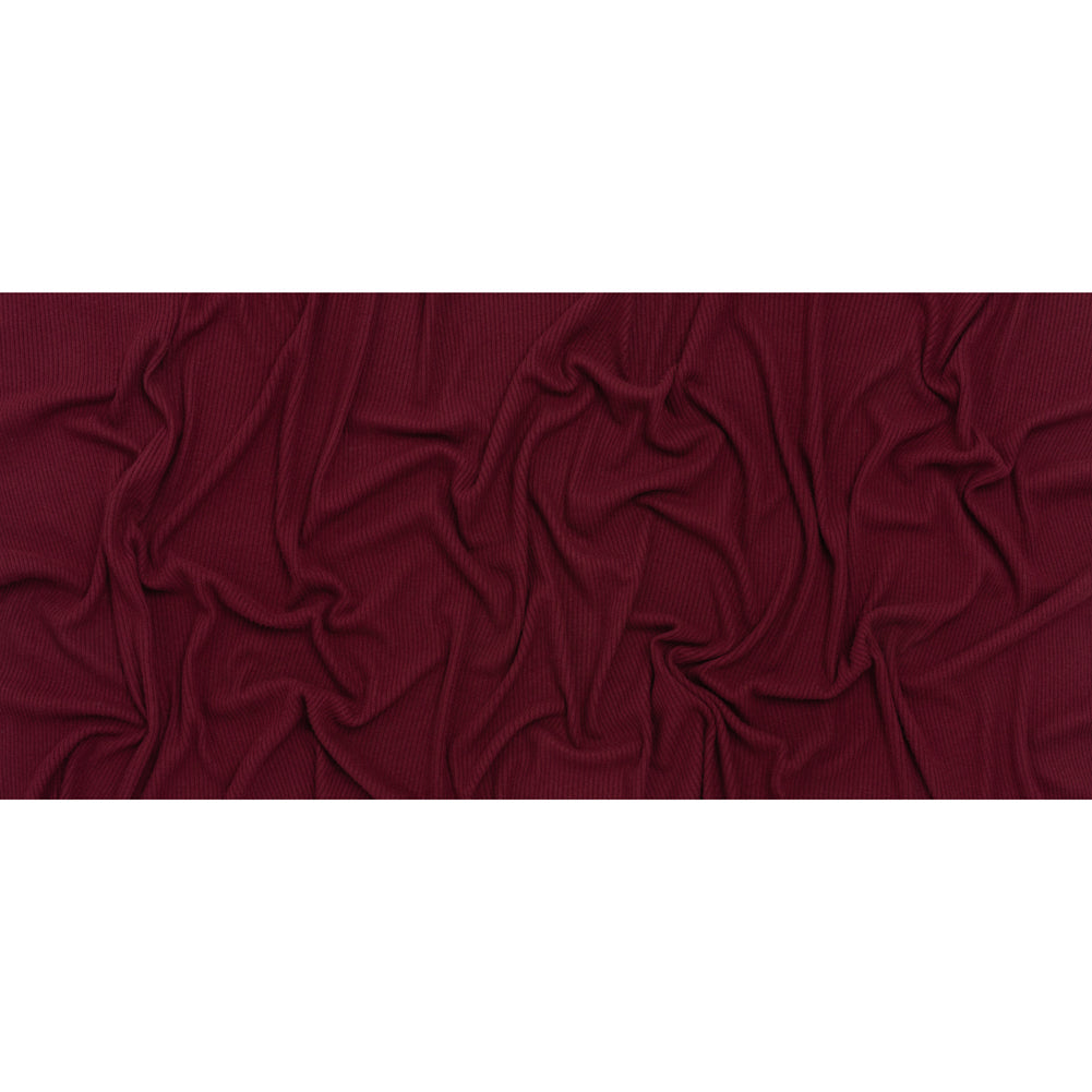 Brushed Cozy Stretch Viscose 2x2 Rib Knit - Wine - Deadstock