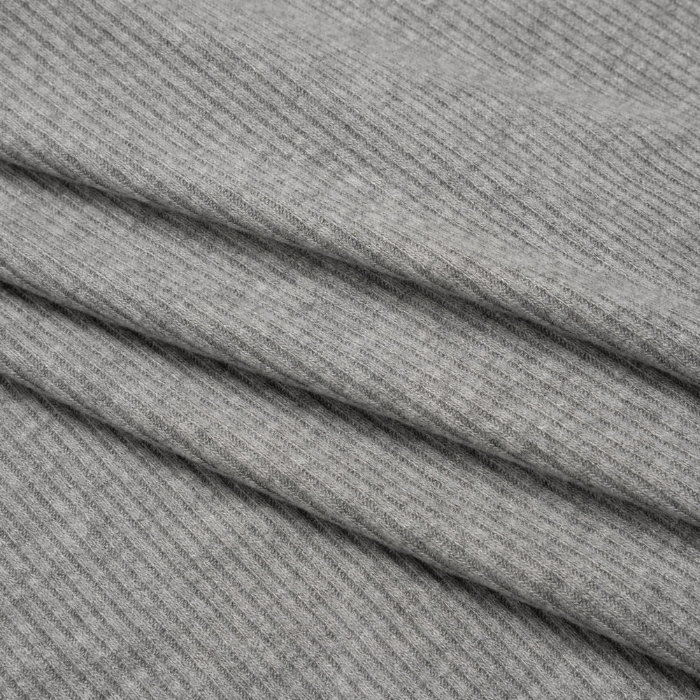 Brushed Cozy Stretch Viscose 2x2 Rib Knit - Light Gray - Deadstock