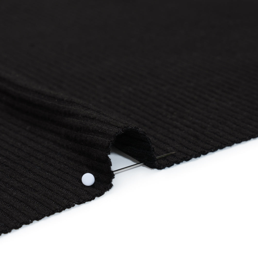Stretch Viscose 2x2 Ribbed Sweater Knit - Black - Deadstock