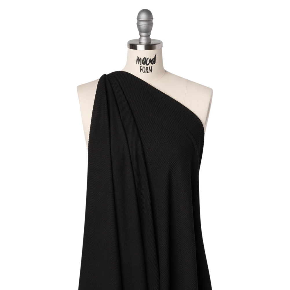 Stretch Viscose 2x2 Ribbed Sweater Knit - Black - Deadstock