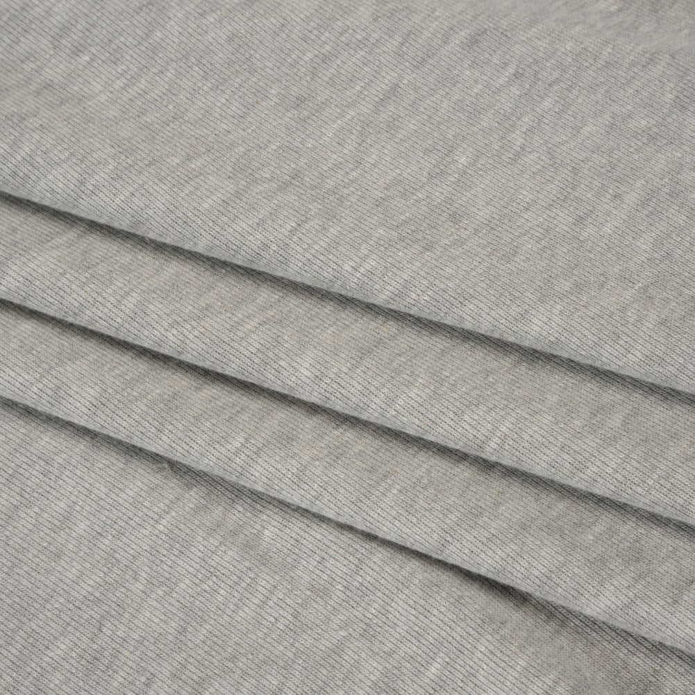 Cotton and Polyester 1x1 Rib Knit - Heathered Light Gray - Deadstock