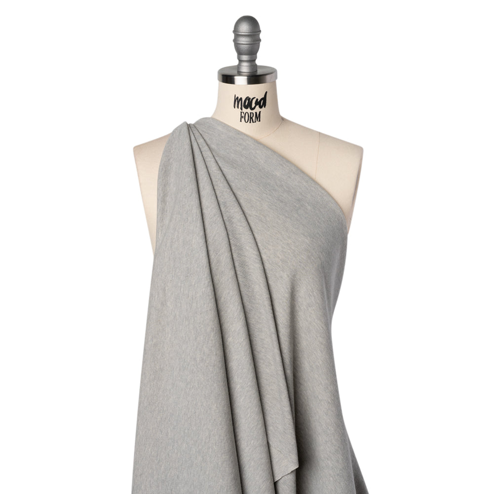 Cotton and Polyester 1x1 Rib Knit - Heathered Light Gray - Deadstock