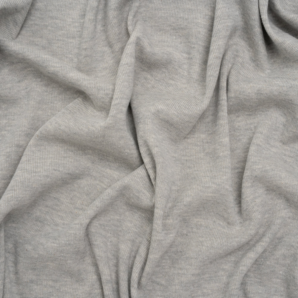 Cotton and Polyester 1x1 Rib Knit - Heathered Light Gray - Deadstock
