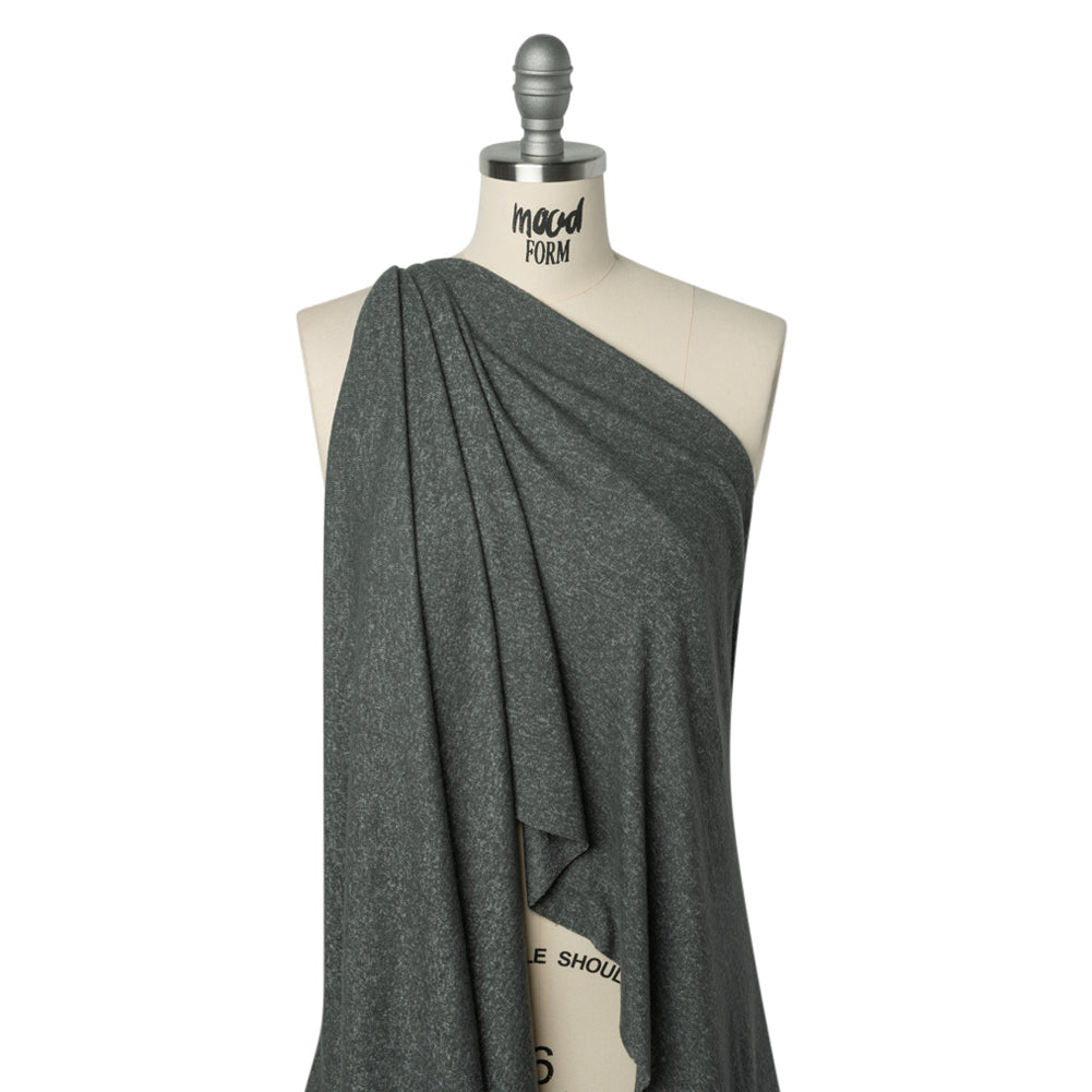 Cozy Brushed Stretch Rayon Sweater Knit - Heathered Steel Gray - Deadstock