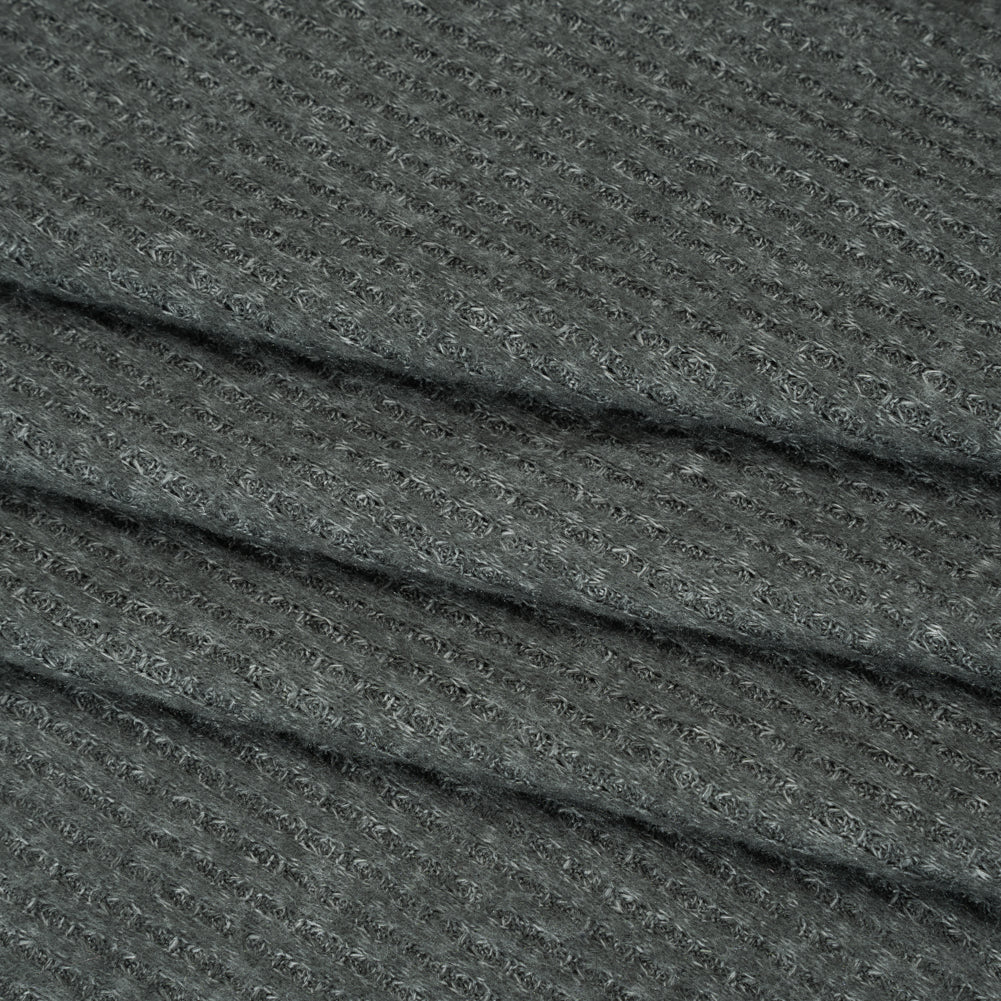Brushed Stretch Rayon and Polyester Waffle Sweater Knit - Heathered Anthracite Gray - Deadstock