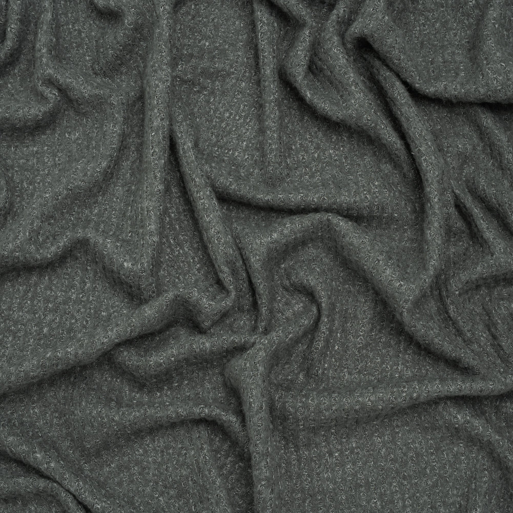 Brushed Stretch Rayon and Polyester Waffle Sweater Knit - Heathered Anthracite Gray - Deadstock
