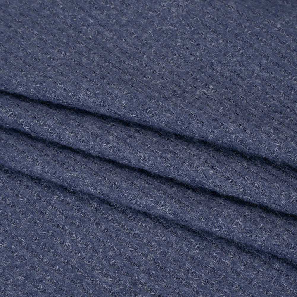 Brushed Stretch Rayon and Polyester Waffle Sweater Knit - Heathered Cadet Blue - Deadstock