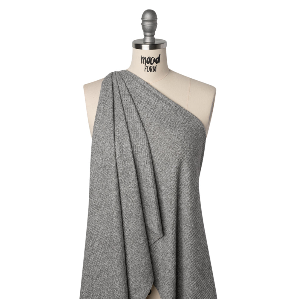 Brushed Stretch Rayon and Polyester Waffle Sweater Knit - Heathered Light Gray - Deadstock