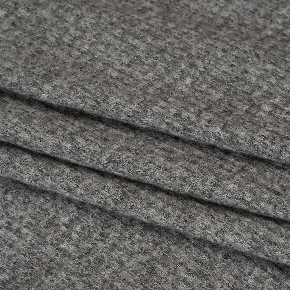 Brushed Stretch Rayon and Polyester Waffle Sweater Knit - Heathered Dark Gray - Deadstock