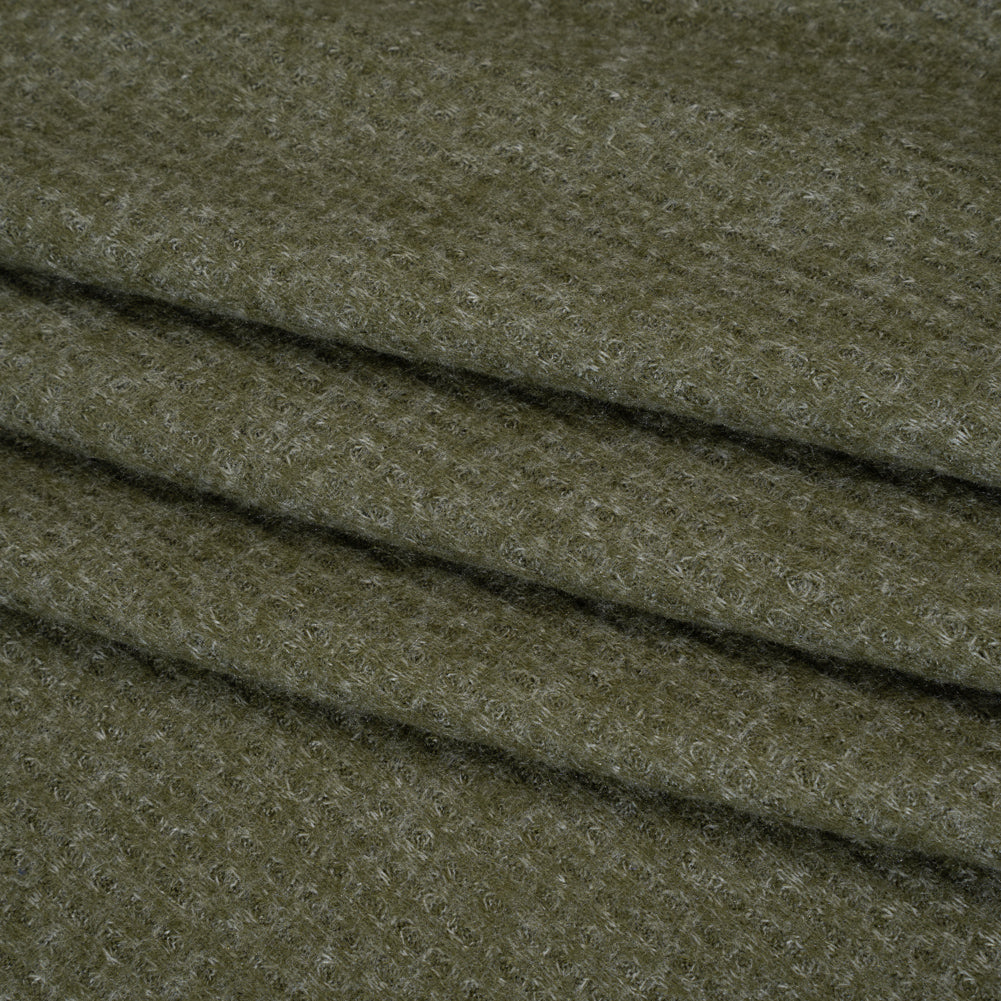 Brushed Stretch Rayon and Polyester Waffle Sweater Knit - Heathered Moss Green - Deadstock