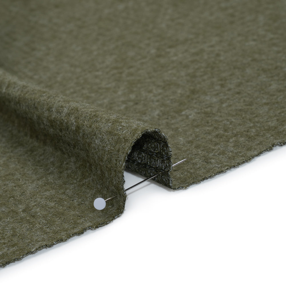Brushed Stretch Rayon and Polyester Waffle Sweater Knit - Heathered Moss Green - Deadstock