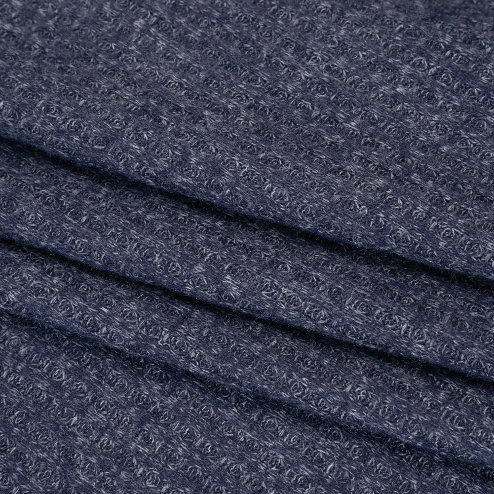 Brushed Stretch Rayon and Polyester Waffle Sweater Knit - Heathered Navy Blue - Deadstock
