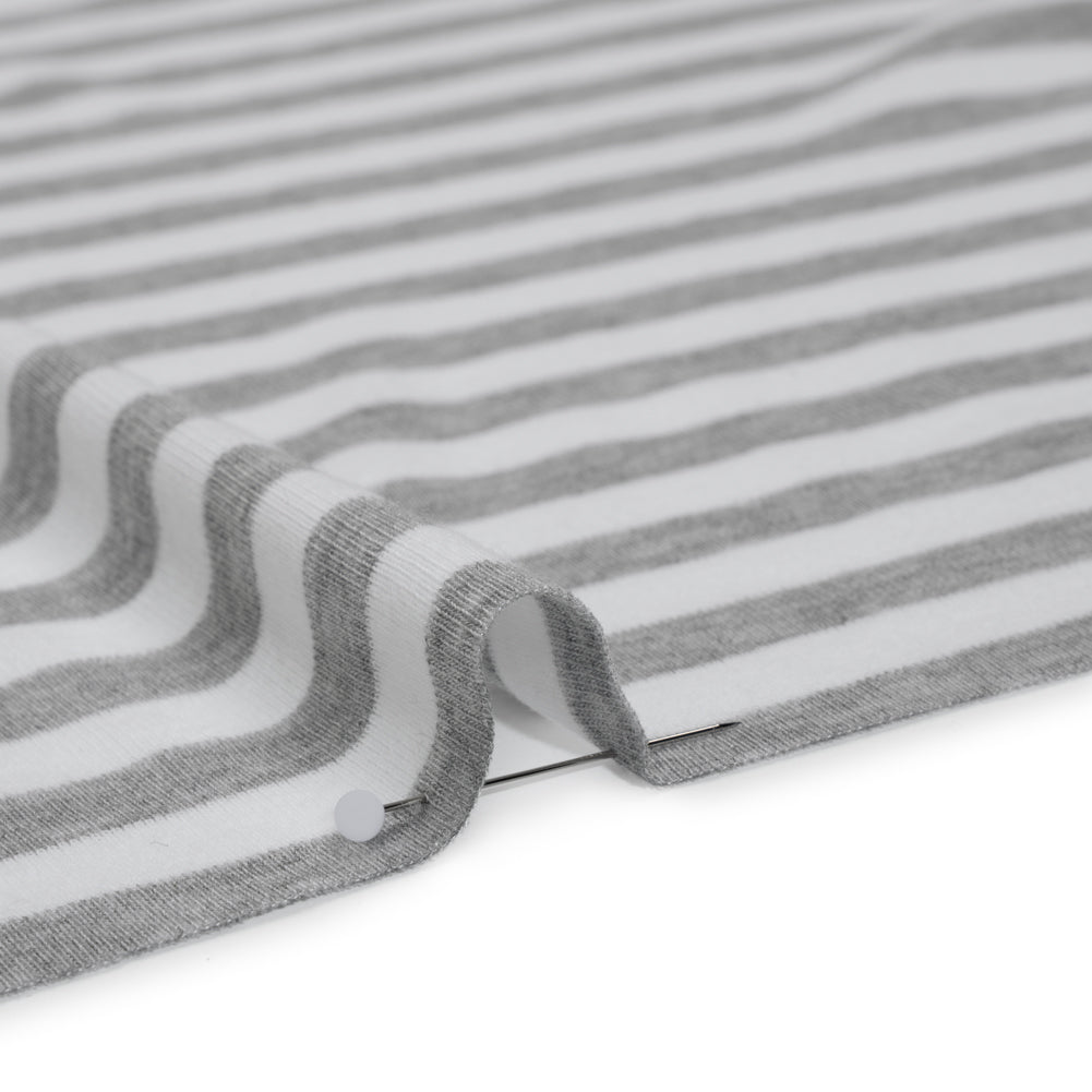 Cotton and Polyester 1x1 Rib Knit - Heathered Gray and White Stripes - Deadstock