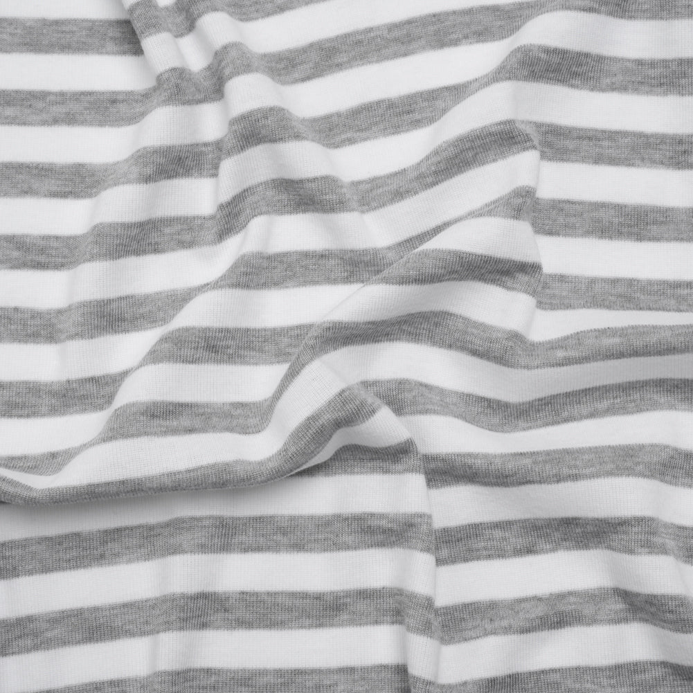 Cotton and Polyester 1x1 Rib Knit - Heathered Gray and White Stripes - Deadstock