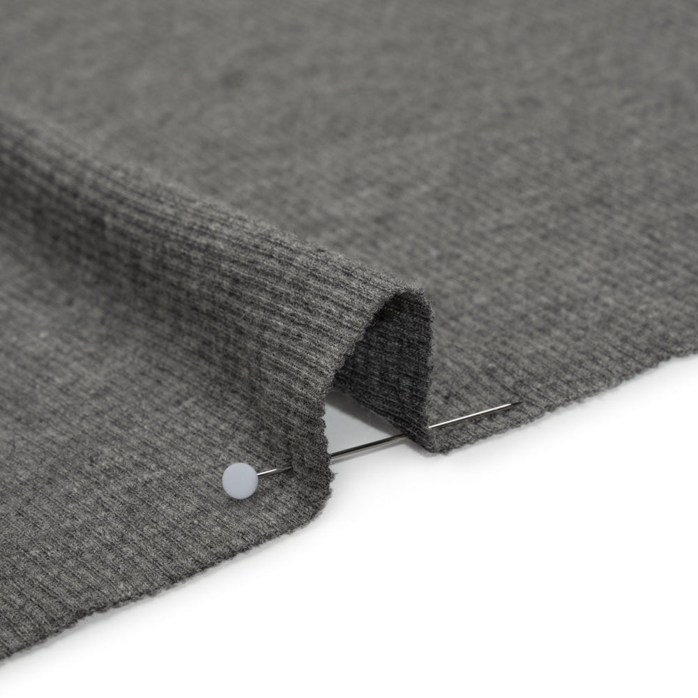 Cotton and Polyester 2x2 Rib Knit - Dark Heathered Gray - Deadstock