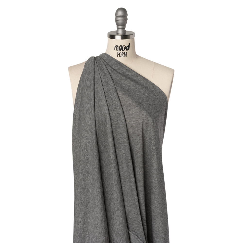 Lightweight Polyester and Cotton Jersey - Heathered Dark Gray - Deadstock