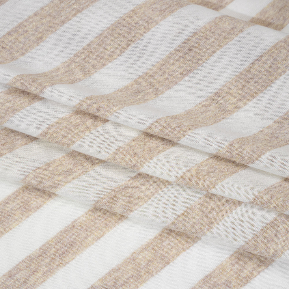 Lightweight Cotton and Polyester Jersey - Beige and White Stripes - Deadstock