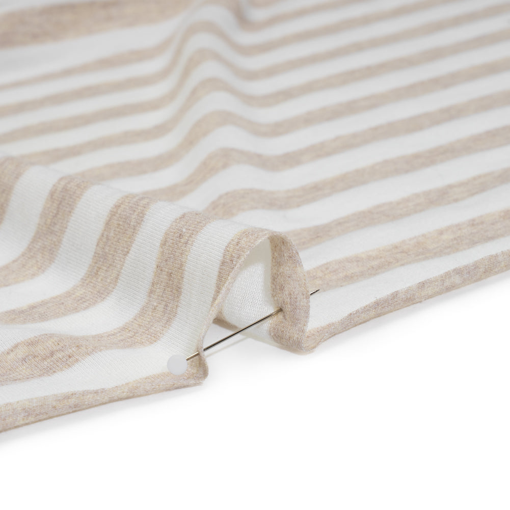 Lightweight Cotton and Polyester Jersey - Beige and White Stripes - Deadstock