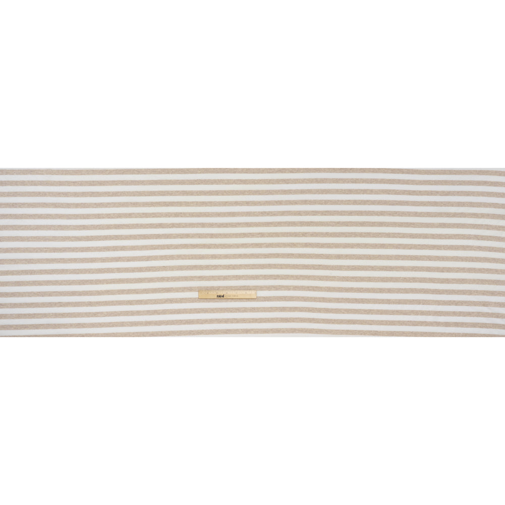 Lightweight Cotton and Polyester Jersey - Beige and White Stripes - Deadstock
