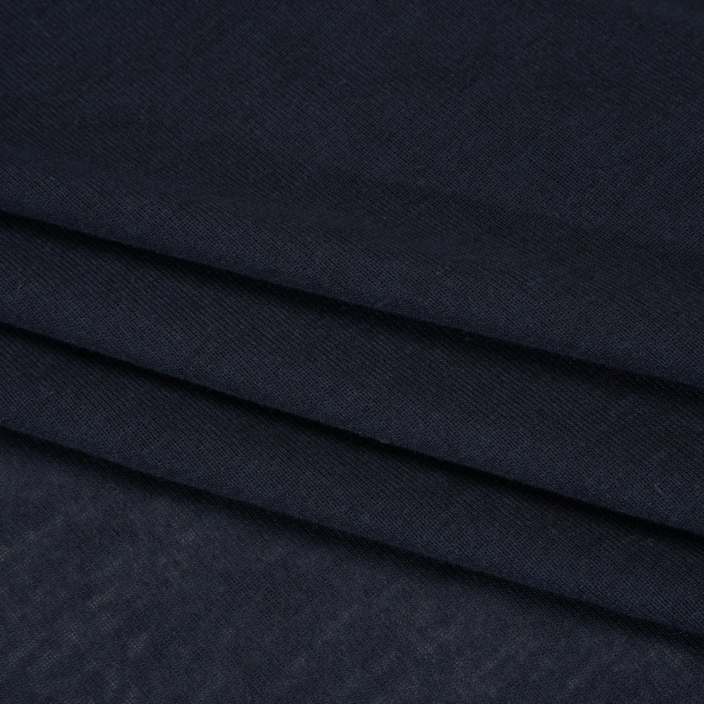 Lightweight Polyester 1x1 Rib Knit - Navy Blue - Deadstock