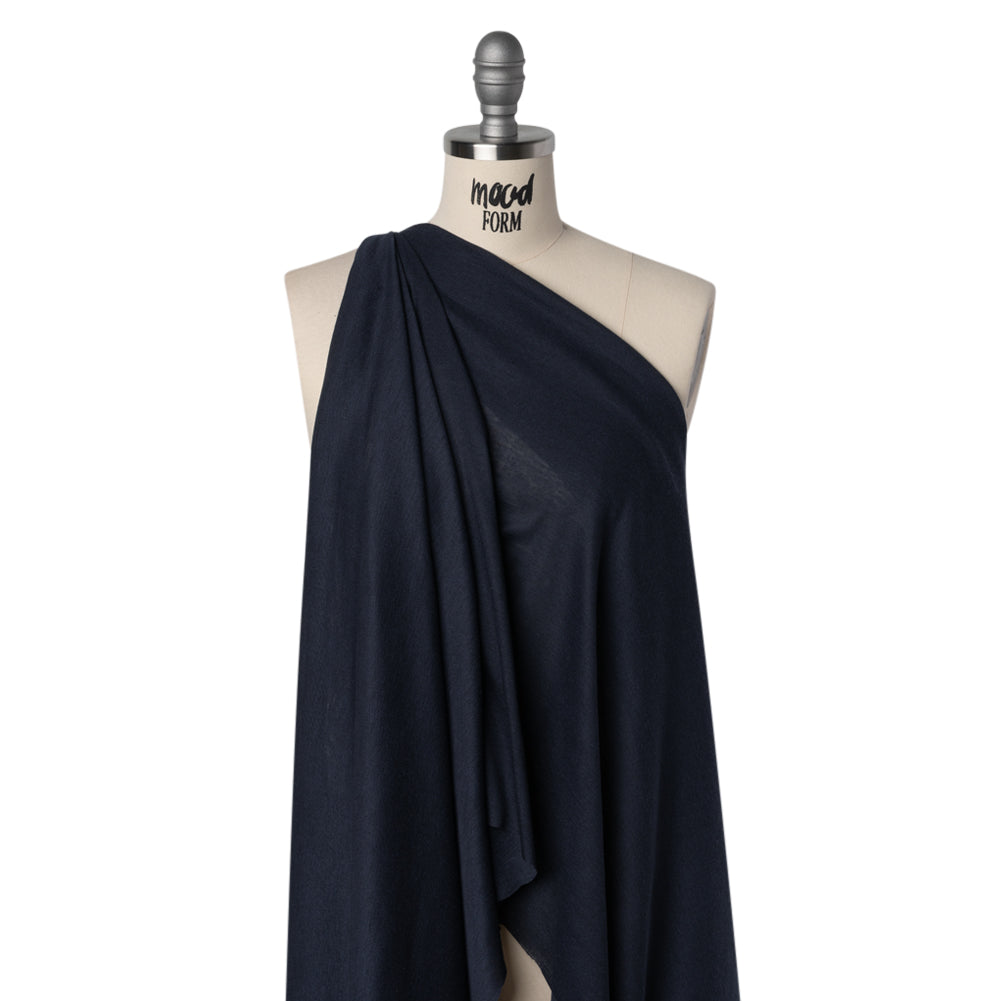 Lightweight Polyester 1x1 Rib Knit - Navy Blue - Deadstock