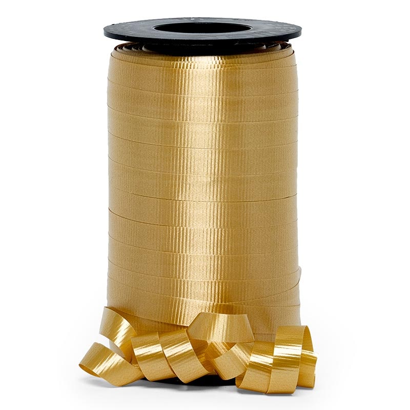 Premium Crimped Curling Ribbon 3/8 '' X 250 yd Flat Gold Color 1 / roll
