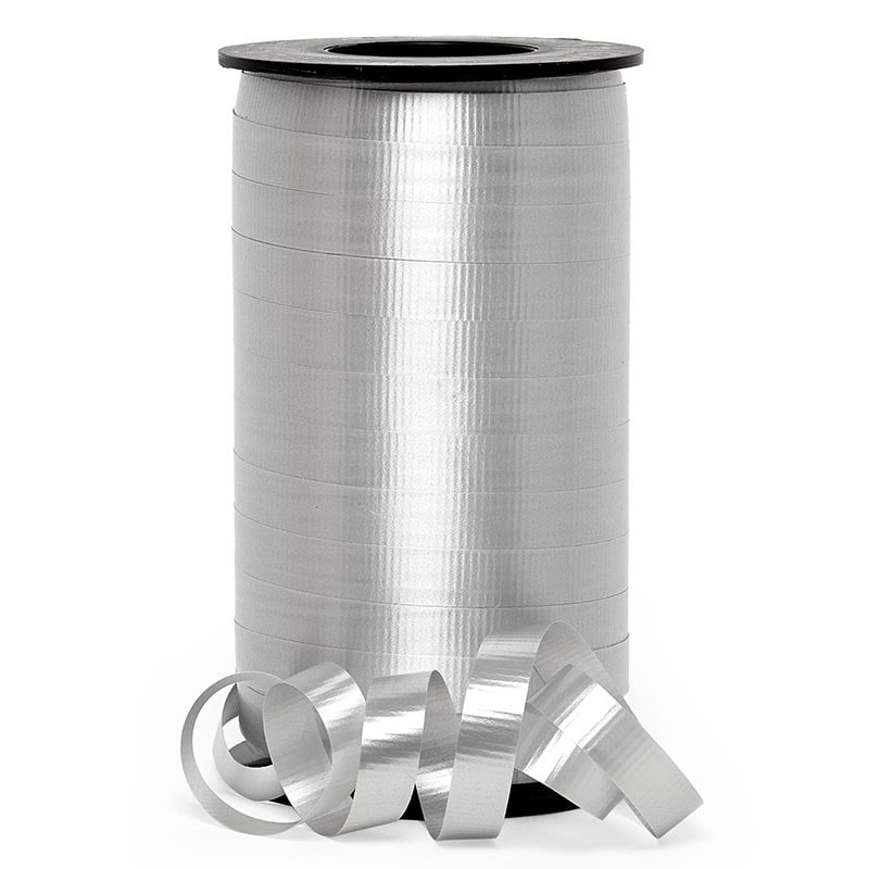 Premium Crimped Curling Ribbon 3/8 '' X 250 yd Flat Silver Color 1 / roll