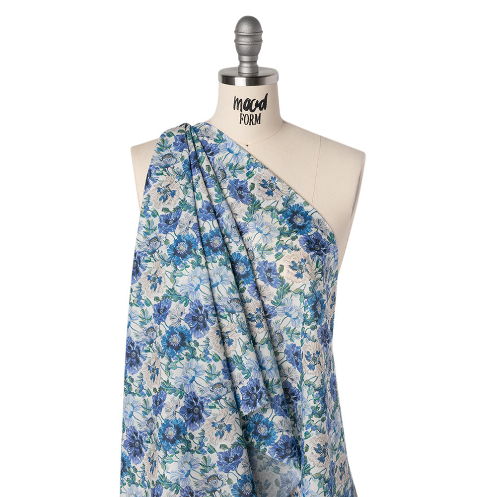 Liberty Fabrics Tana Lawn® - Poppy Amelie Blue - Sky, Cobalt Blue and Green Poppy Flower Field
