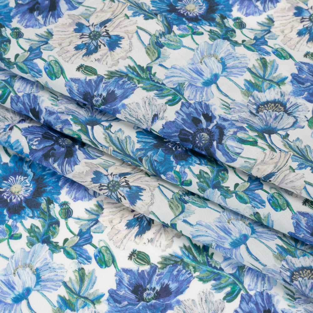 Liberty Fabrics Tana Lawn® - Poppy Amelie Blue - Sky, Cobalt Blue and Green Poppy Flower Field