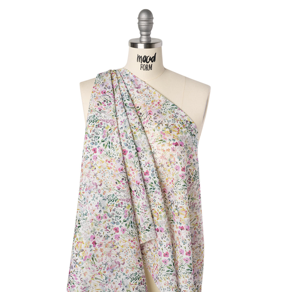 Liberty Fabrics Tana Lawn® - Felda Green - Pink, Yellow and Green Watercolor Flowers