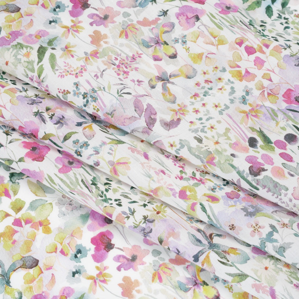 Liberty Fabrics Tana Lawn® - Felda Green - Pink, Yellow and Green Watercolor Flowers