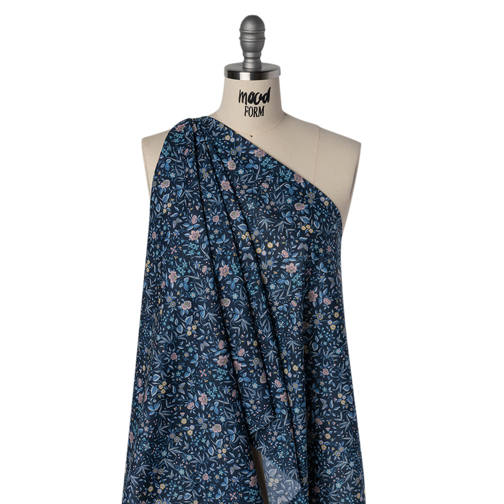 Liberty Fabrics Tana Lawn® - Tapestry Dark Blue - Navy, Sky Blue and Light Yellow Floral and Butterflies