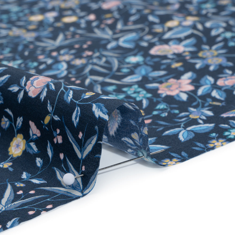 Liberty Fabrics Tana Lawn® - Tapestry Dark Blue - Navy, Sky Blue and Light Yellow Floral and Butterflies