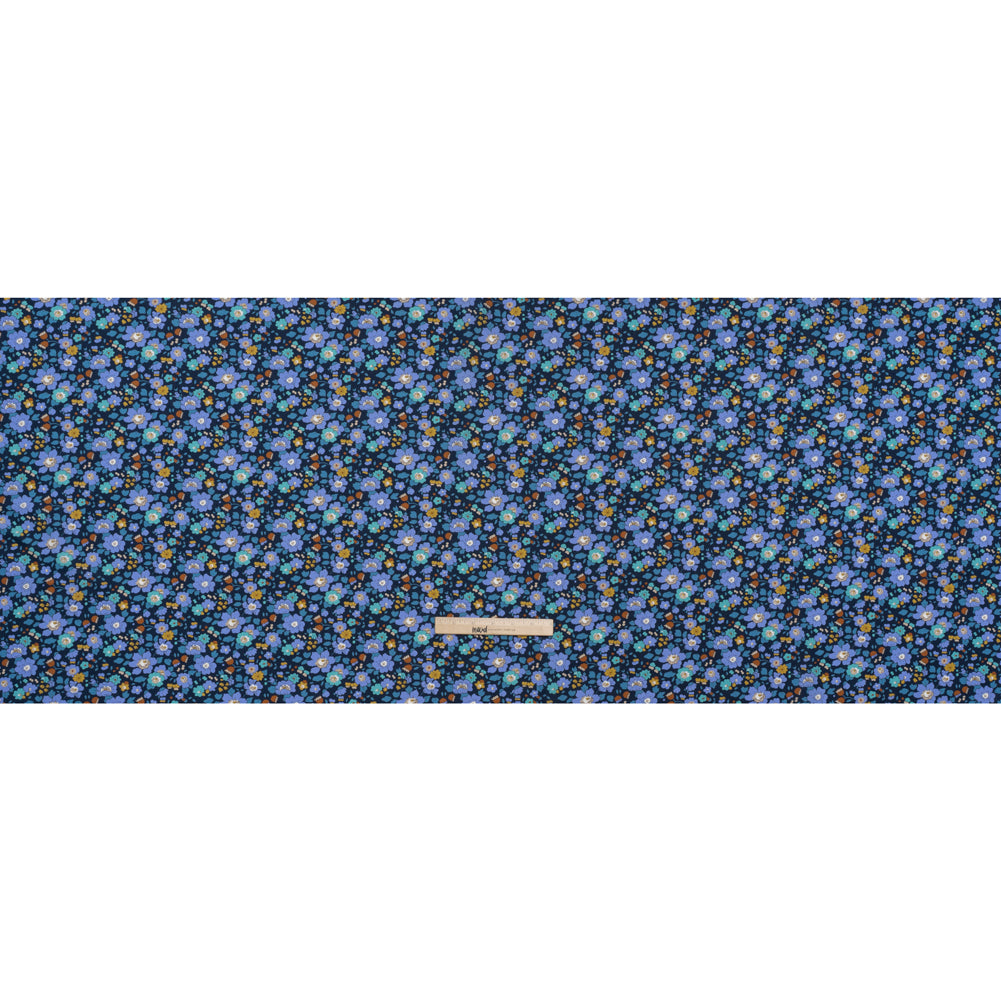 Liberty Fabrics Tana Lawn® - Betsy Meadow Dark Blue - Blue, Periwinkle and Yellow Illustrated Floral