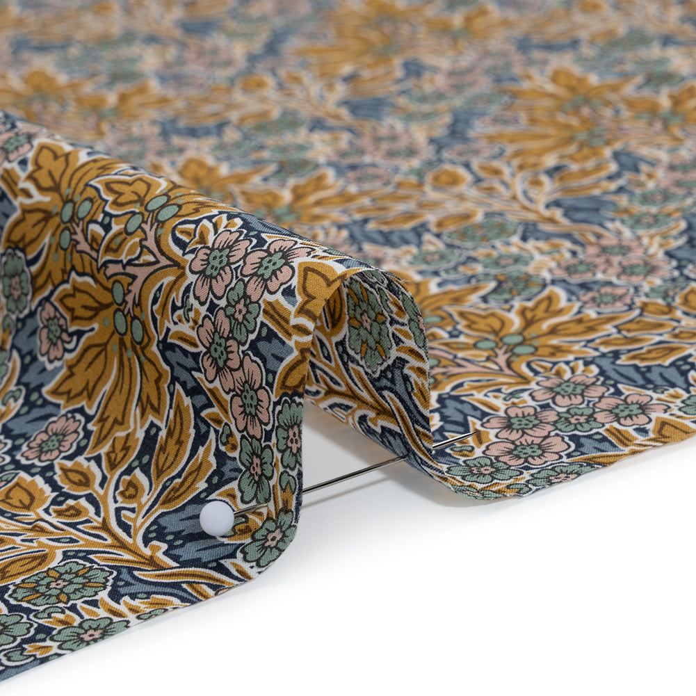 Liberty Fabrics Tana Lawn® - Aubrey Forest Yellow - Yellow and Blue Leafy Floral Chevrons