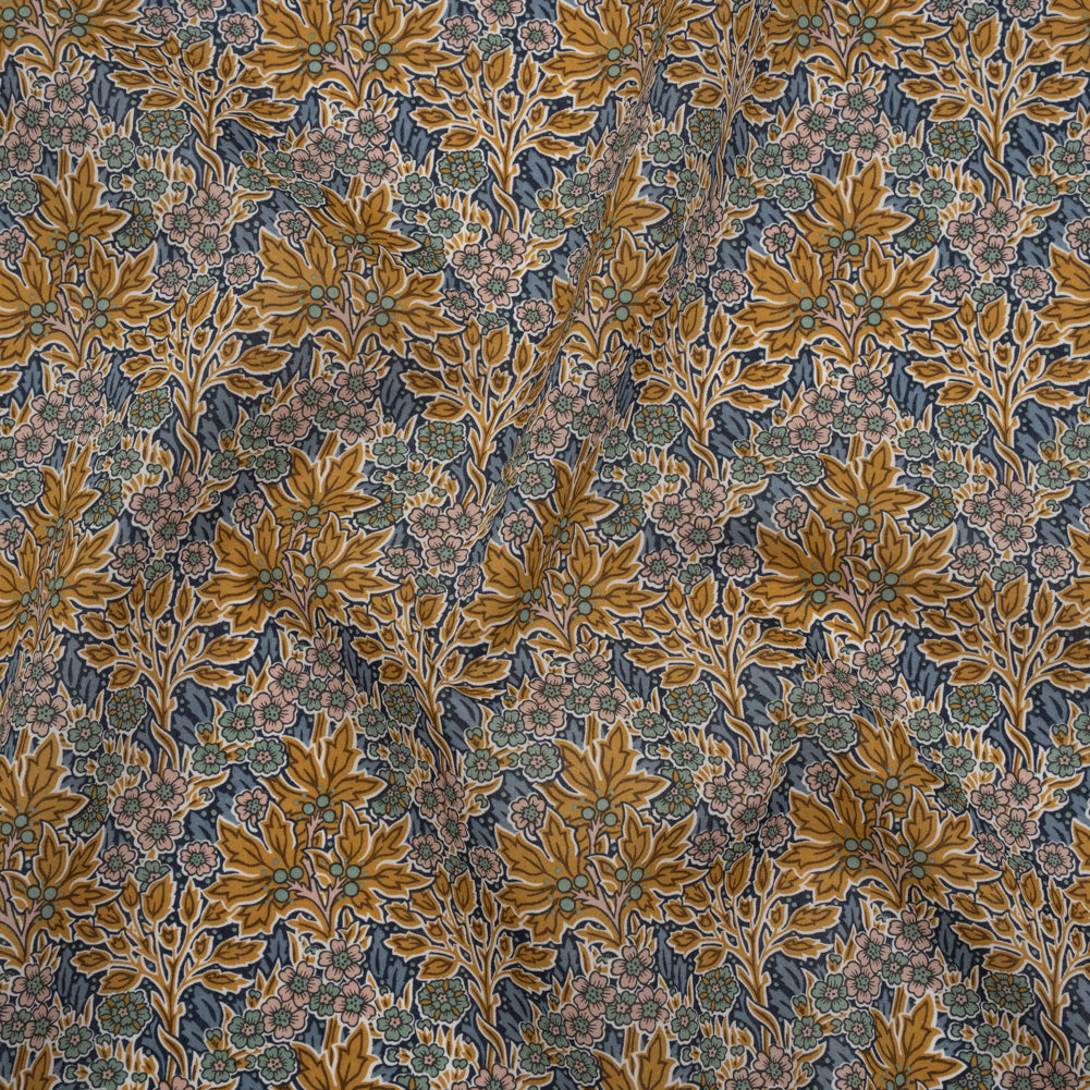 Liberty Fabrics Tana Lawn® - Aubrey Forest Yellow - Yellow and Blue Leafy Floral Chevrons