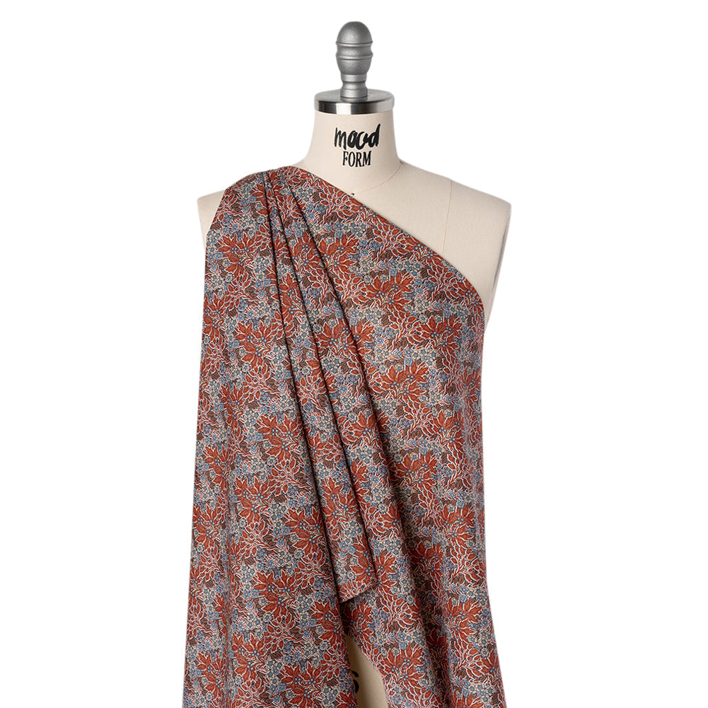 Liberty Fabrics Tana Lawn® - Aubrey Forest Red Burgundy - Red and Light Blue Leafy Floral Chevrons