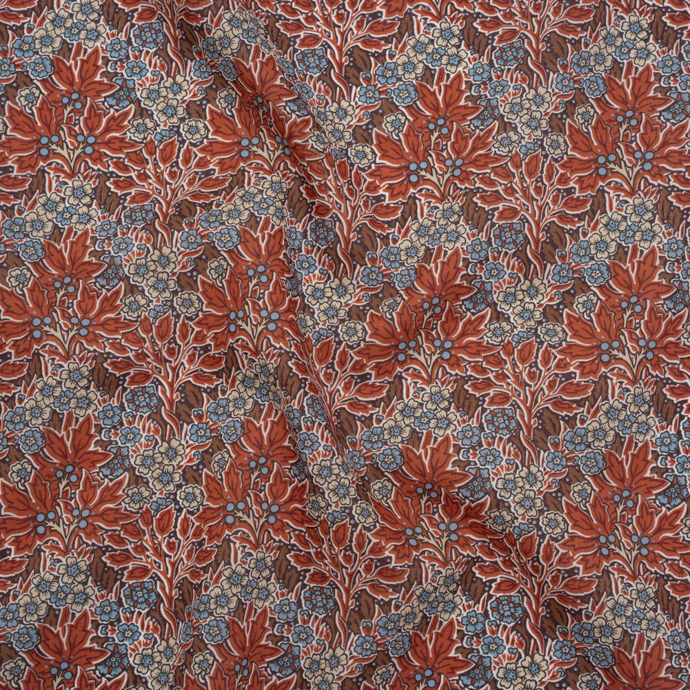 Liberty Fabrics Tana Lawn® - Aubrey Forest Red Burgundy - Red and Light Blue Leafy Floral Chevrons