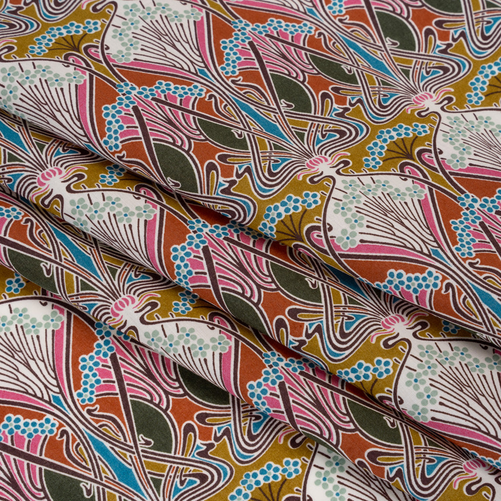 Liberty Fabrics Tana Lawn® - Ianthe Multi Bright - Bright Pink, Sky Blue and Gold Art Nouveau Floral Trees