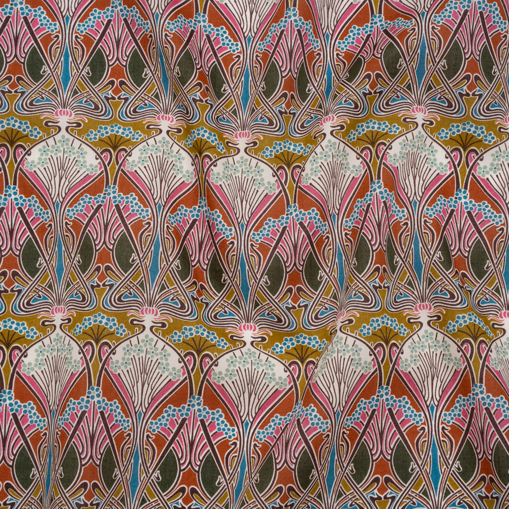 Liberty Fabrics Tana Lawn® - Ianthe Multi Bright - Bright Pink, Sky Blue and Gold Art Nouveau Floral Trees