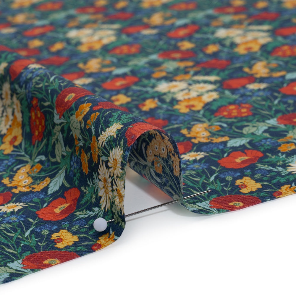 Liberty Fabrics Tana Lawn® - Florence May Dark Blue - Blue, Red and Yellow Wildflower Field