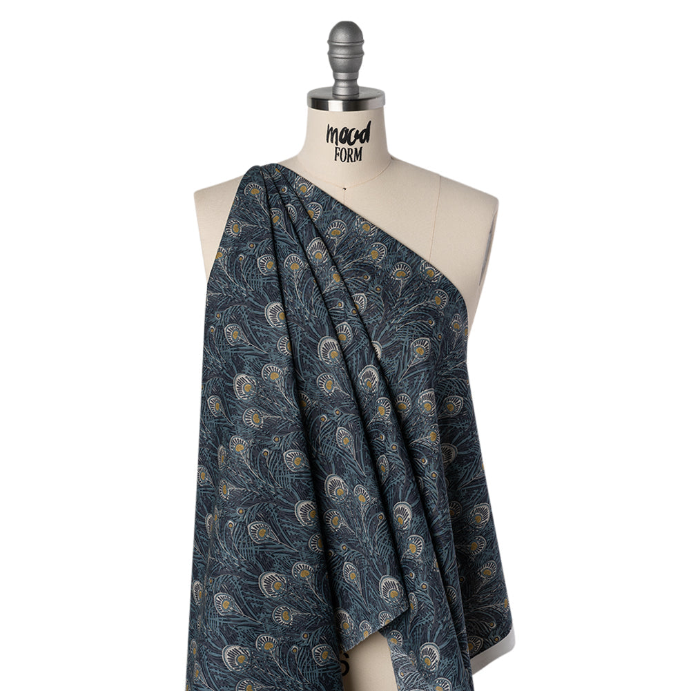 Liberty Fabrics Tana Lawn® - Queen Hera Dark Blue - Midnight, Sky Blue and Golden Yellow Field of Feathers