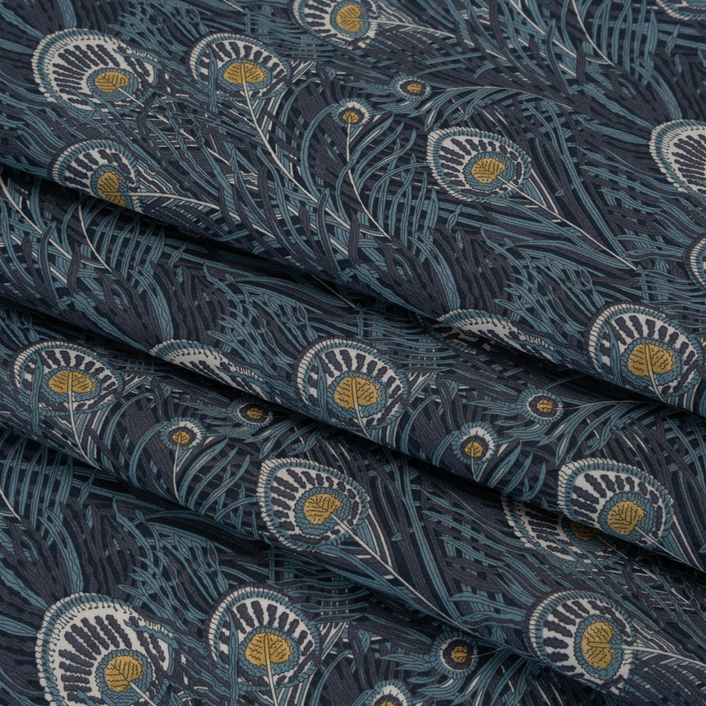 Liberty Fabrics Tana Lawn® - Queen Hera Dark Blue - Midnight, Sky Blue and Golden Yellow Field of Feathers