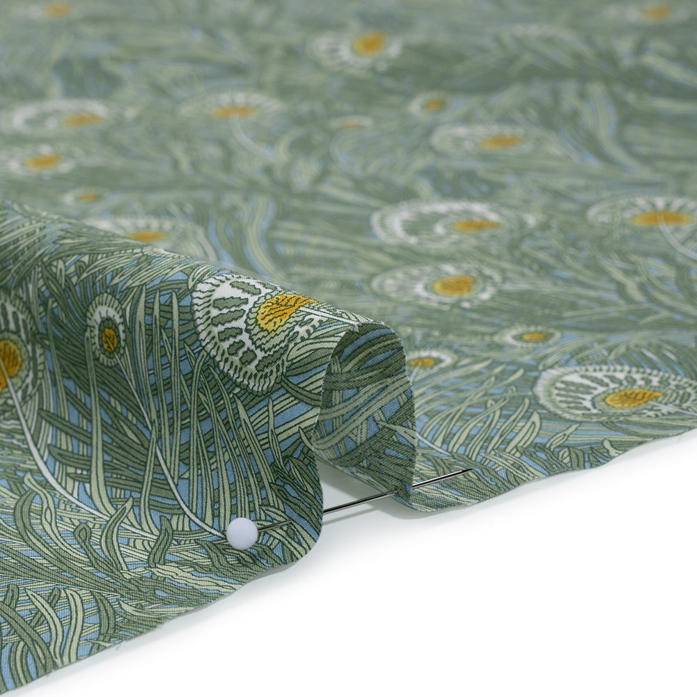 Liberty Fabrics Tana Lawn® - Queen Hera Green - Basil Green and Golden Yellow Field of Feathers