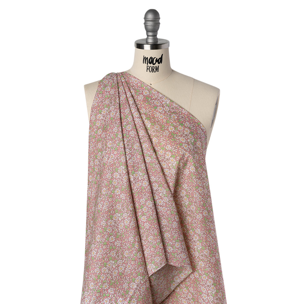 Liberty Fabrics Tana Lawn® - Alice W Pink - Baby Pink, Green and White Daisy Flowers