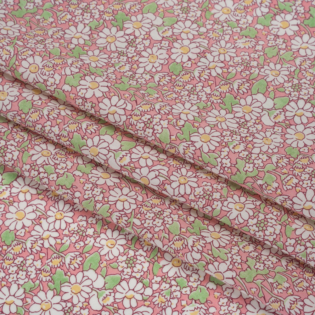 Liberty Fabrics Tana Lawn® - Alice W Pink - Baby Pink, Green and White Daisy Flowers