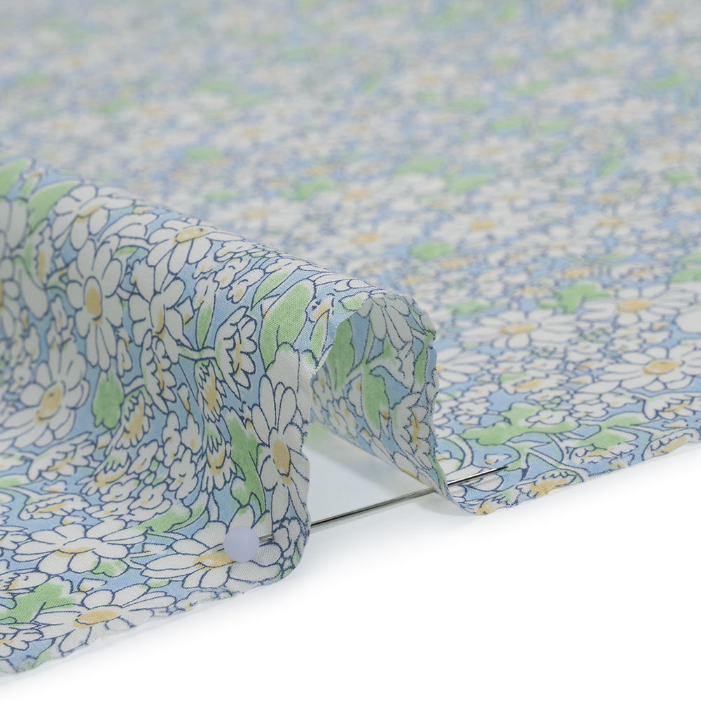 Liberty Fabrics Tana Lawn® - Alice W Blue - Baby Blue, Green and White Daisy Flowers