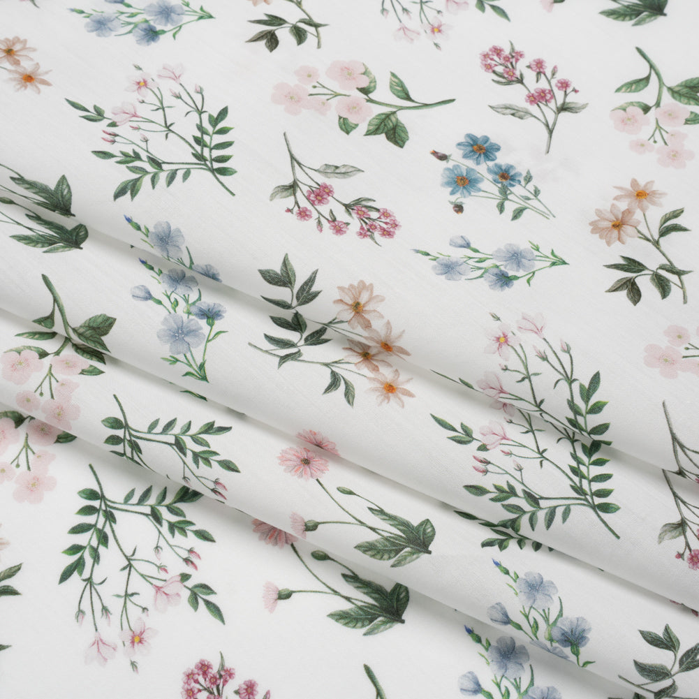 Liberty Fabrics Tana Lawn® - Annie Light Pink - Pink, White and Green Scattered Wildflowers